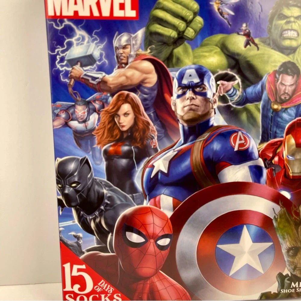 Marvel 15 Days of Socks Advent Calendar 15pk Men’s Shoe Size 6-12 Hulk Iron Man - Picture 2 of 11